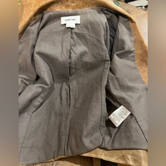 Helmut Lang tan distressed vintage leather blazer size small - Picture 10 of 13